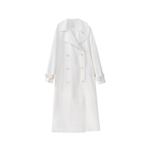 British-Style Loose Windbreaker Jacket for Women – Oversized White Trench Coat - Picture 1 of 1